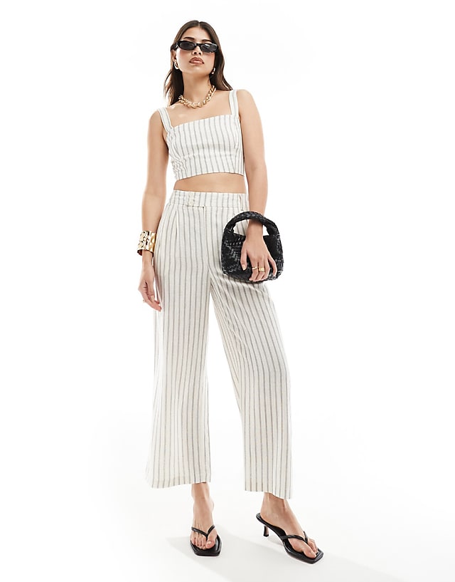 asos Stradivarius linen look square neck cami top & trouser co-ord in rustic stripe