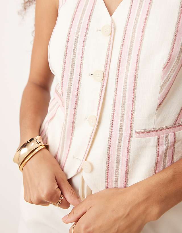 Asos Stradivarius Linen Look Waistcoat In Pink Stripe