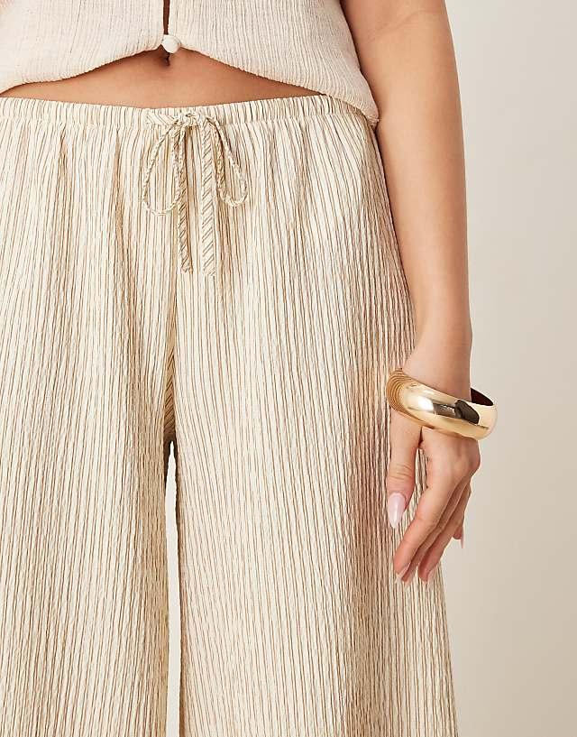 Asos Stradivarius Linen Look Wide Leg Trouser In Beige Stripe