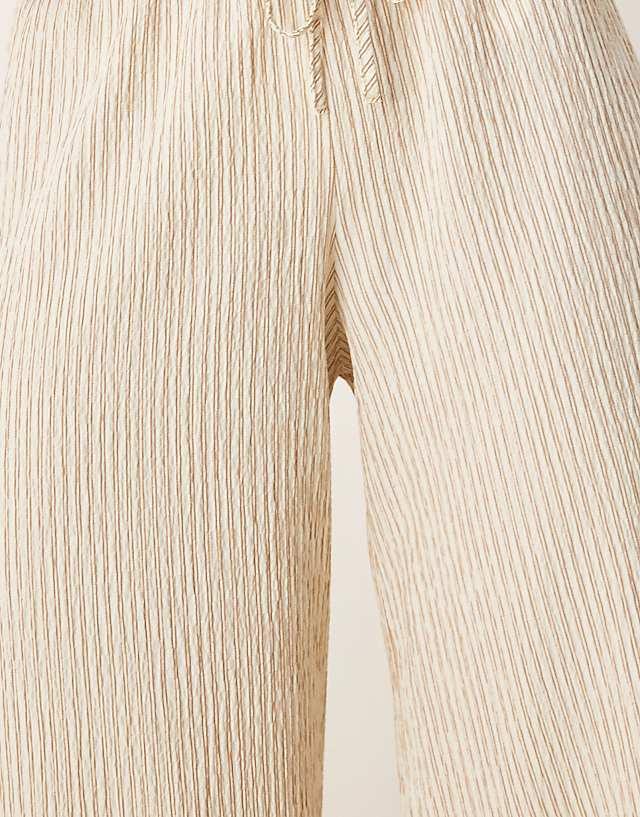 Asos Stradivarius Linen Look Wide Leg Trouser In Beige Stripe