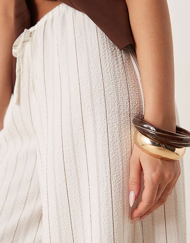 Asos Stradivarius Linen Look Wide Leg Trouser In Ecru Stripe