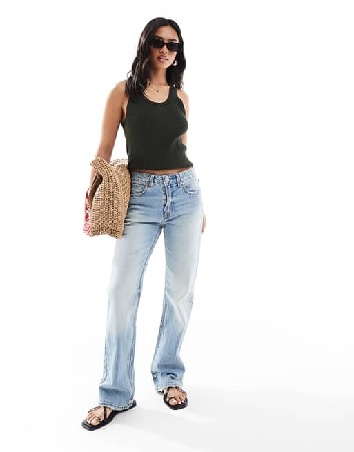 asos Stradivarius Petite D98 straight leg jeans in light blue wash