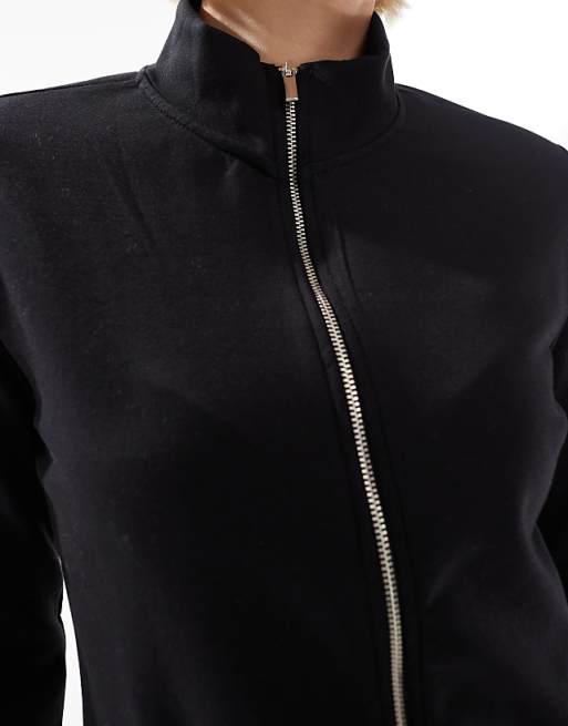 Asos Stradivarius Soft Touch Zip Through Track Jacket In Black