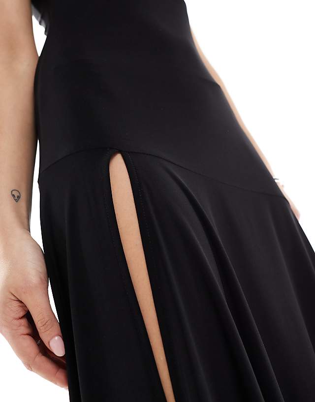 Asos Stradivarius Split Hem Midi Maxi Dress In Black