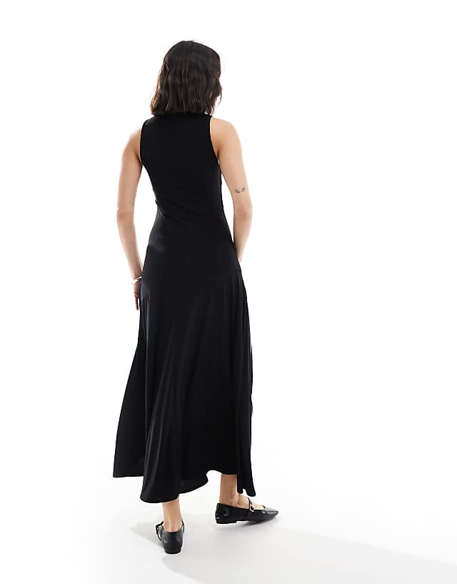 Asos Stradivarius Split Hem Midi Maxi Dress In Black