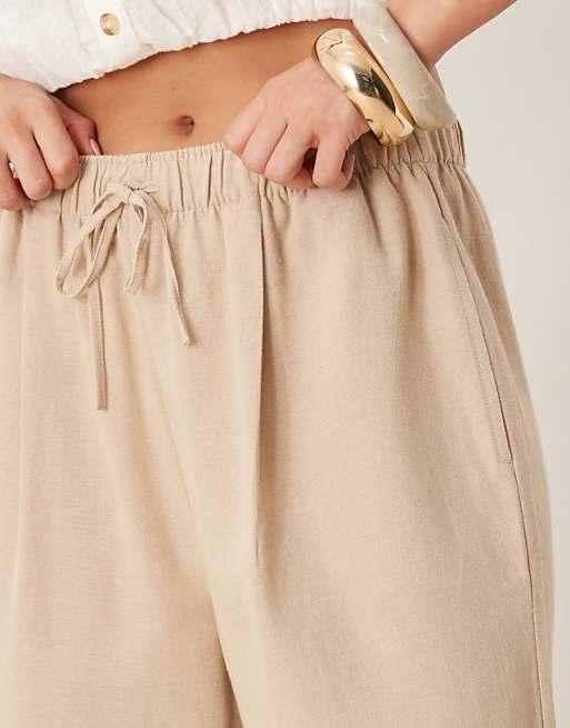 Asos Stradivarius STR Linen Look Trouser With Drawstring In Stone