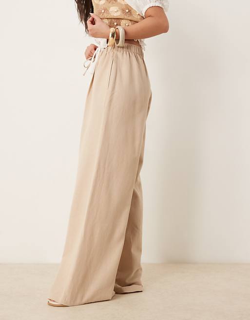 Asos Stradivarius STR Linen Look Trouser With Drawstring In Stone