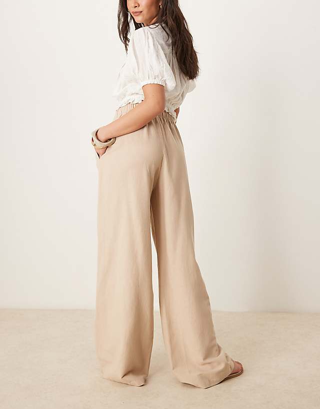 Asos Stradivarius STR Linen Look Trouser With Drawstring In Stone