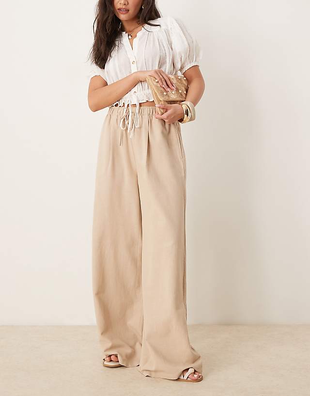 asos Stradivarius STR linen look trouser with drawstring in stone