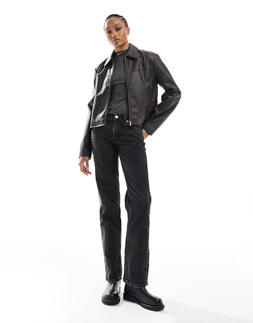 Asos Stradivarius Tall D03 Low Waisted Straight Leg Jean In Black Wash