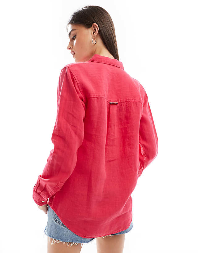 Asos Superdry Casual Linen Boyfriend Shirt In Electric Pink