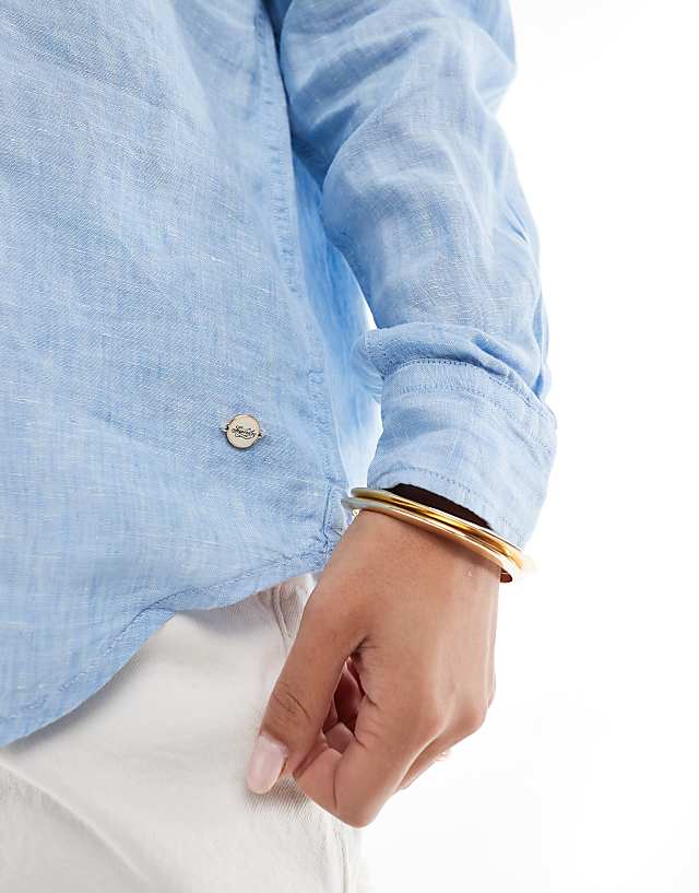 Asos Superdry Casual Linen Boyfriend Shirt In Sea Blue Chambray