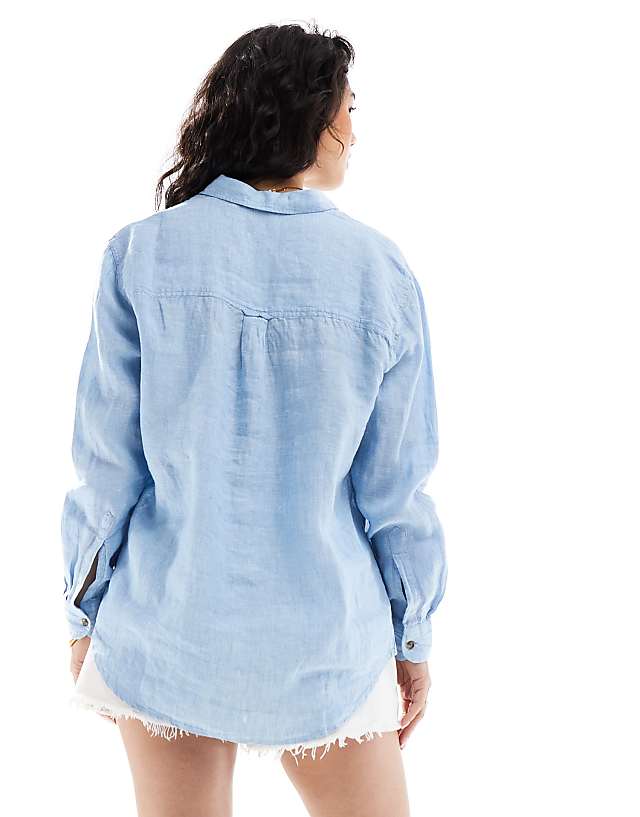 Asos Superdry Casual Linen Boyfriend Shirt In Sea Blue Chambray