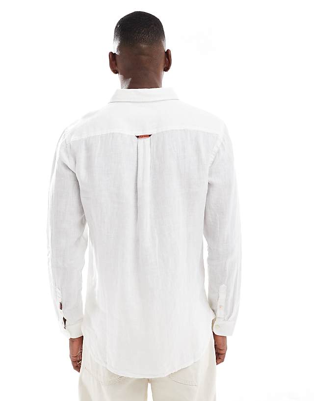 Asos Superdry Embroidered Vacation Linen Shirt In Optic