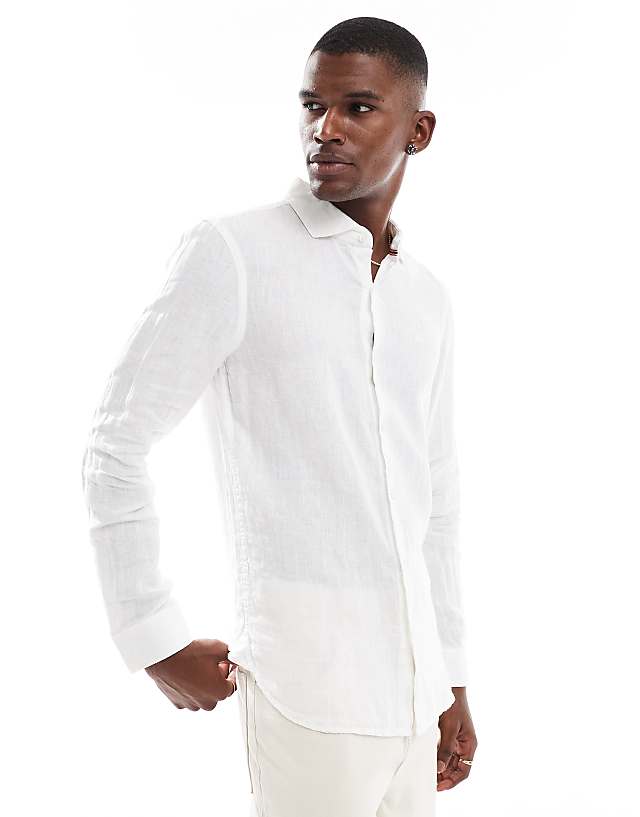 asos Superdry Embroidered vacation linen shirt in optic