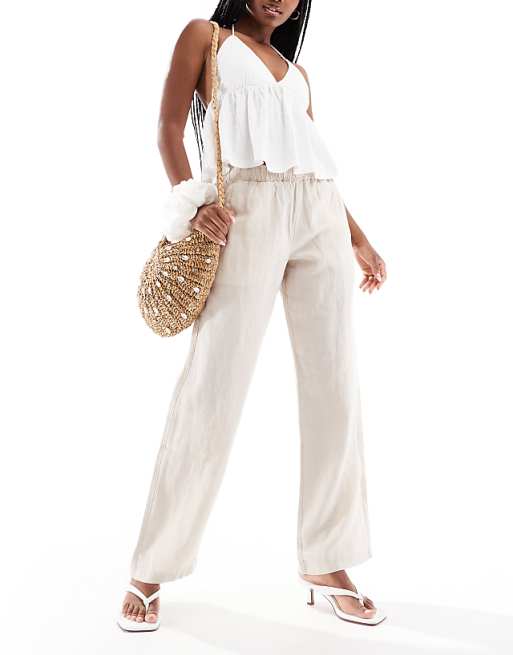 asos Superdry Linen drawstring pants in pumice stone beige