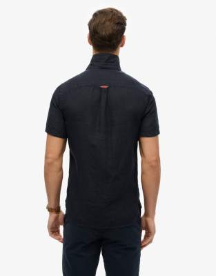 Asos Superdry Sd Embroidered Vacation Linen Shirt In Super Dark Navy