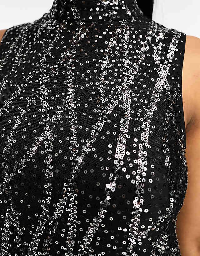 Asos Superdry Sleeveless Sequin A Line Mini Dress In Black Sequin