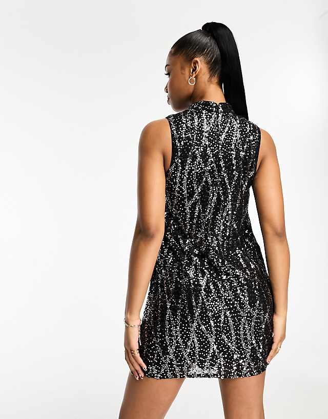 Asos Superdry Sleeveless Sequin A Line Mini Dress In Black Sequin