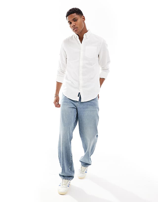 Asos Superdry Studio Linen Long Sleeve Shirt In White