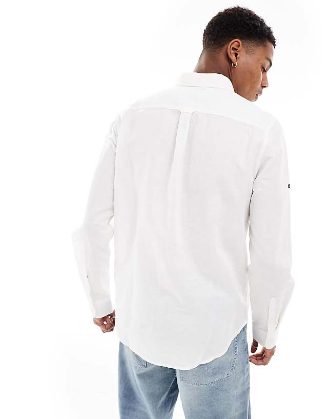 Asos Superdry Studio Linen Long Sleeve Shirt In White