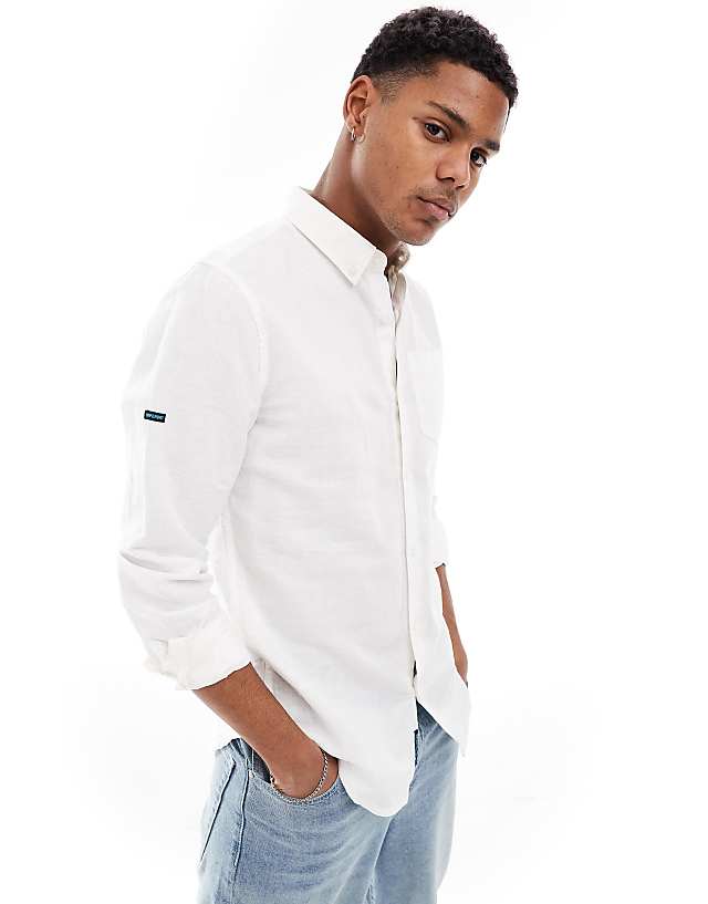 asos Superdry studio linen long sleeve shirt in white