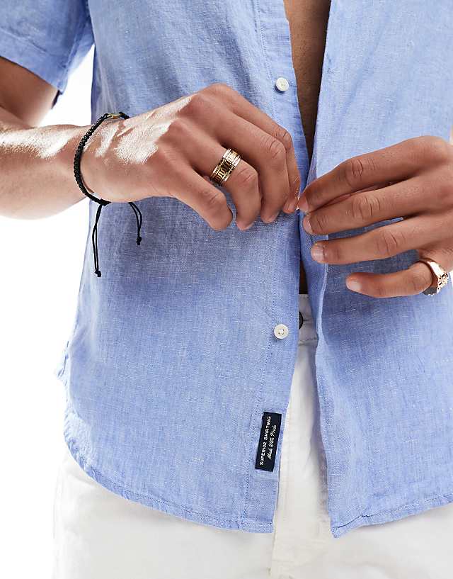 Asos Superdry Studios Casual Linen Shirt In Light Blue Chambray