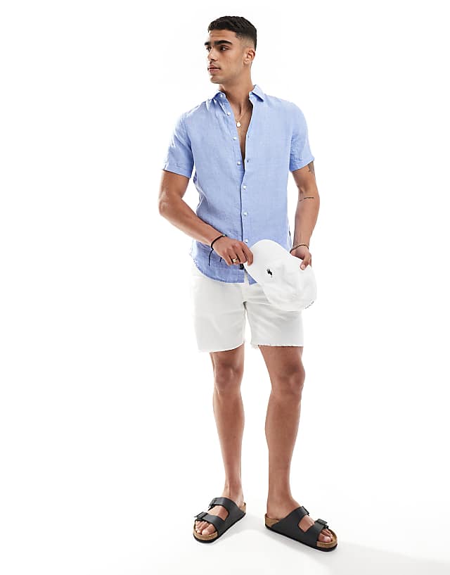 Asos Superdry Studios Casual Linen Shirt In Light Blue Chambray