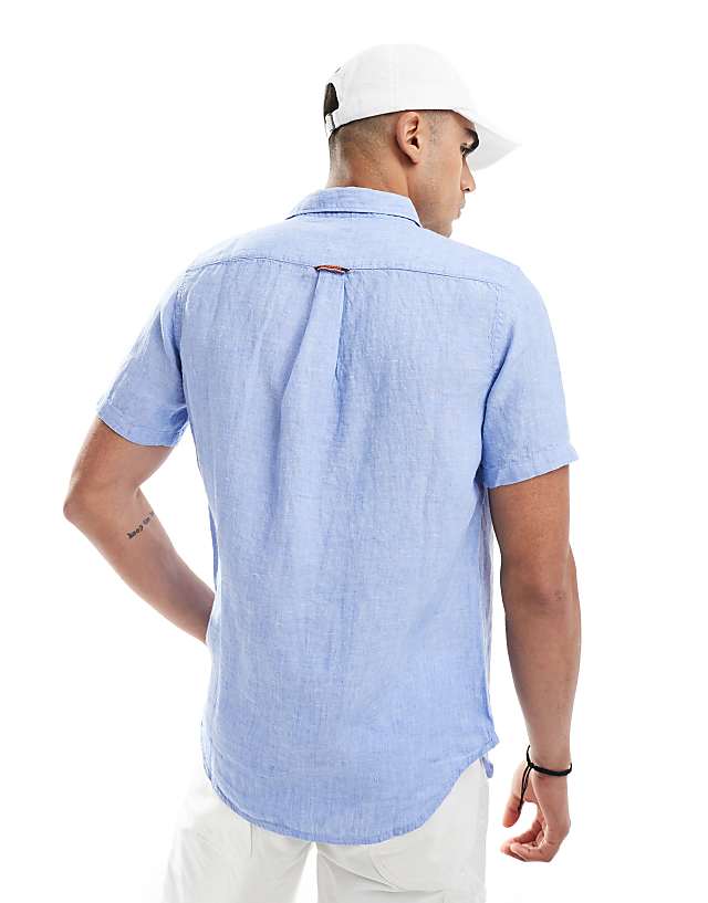 Asos Superdry Studios Casual Linen Shirt In Light Blue Chambray