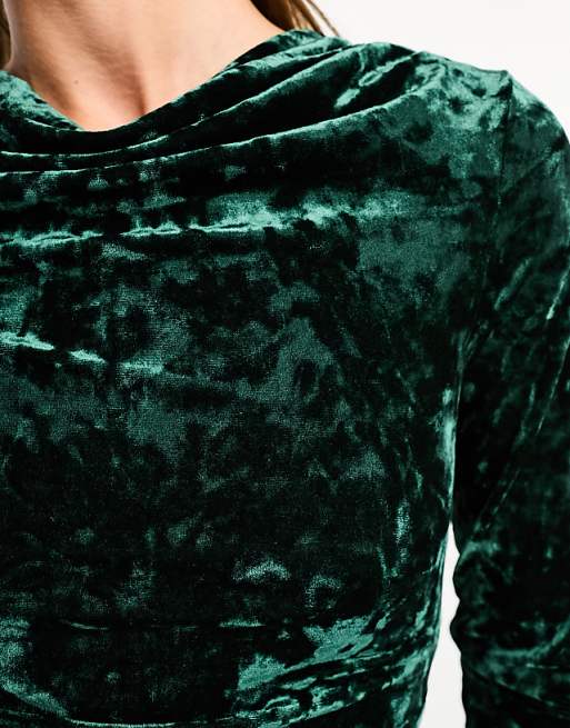 Asos Superdry Velvet Long Sleeve Mini Dress In Deepest Green