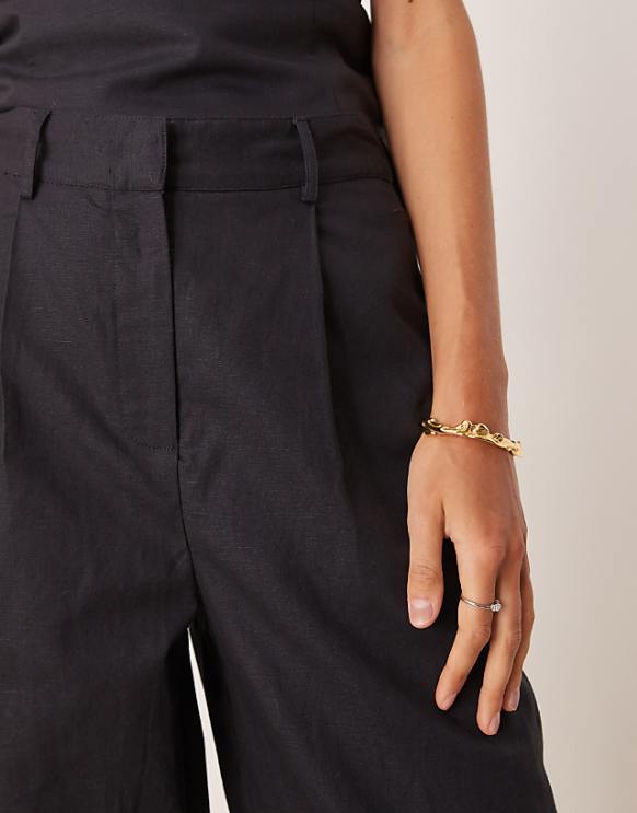 Asos Tala Heavyweight Linen Tailored Wide Leg Trousers In Black