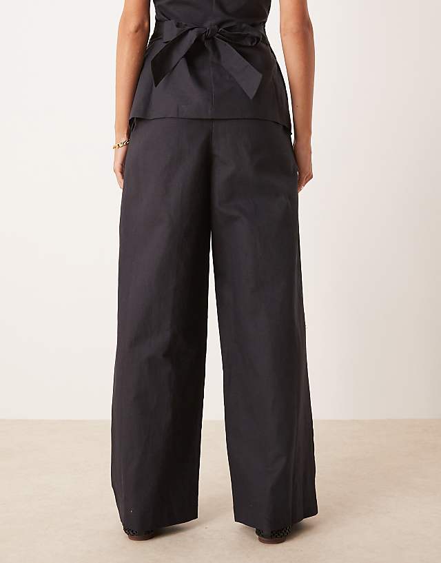 Asos Tala Heavyweight Linen Tailored Wide Leg Trousers In Black