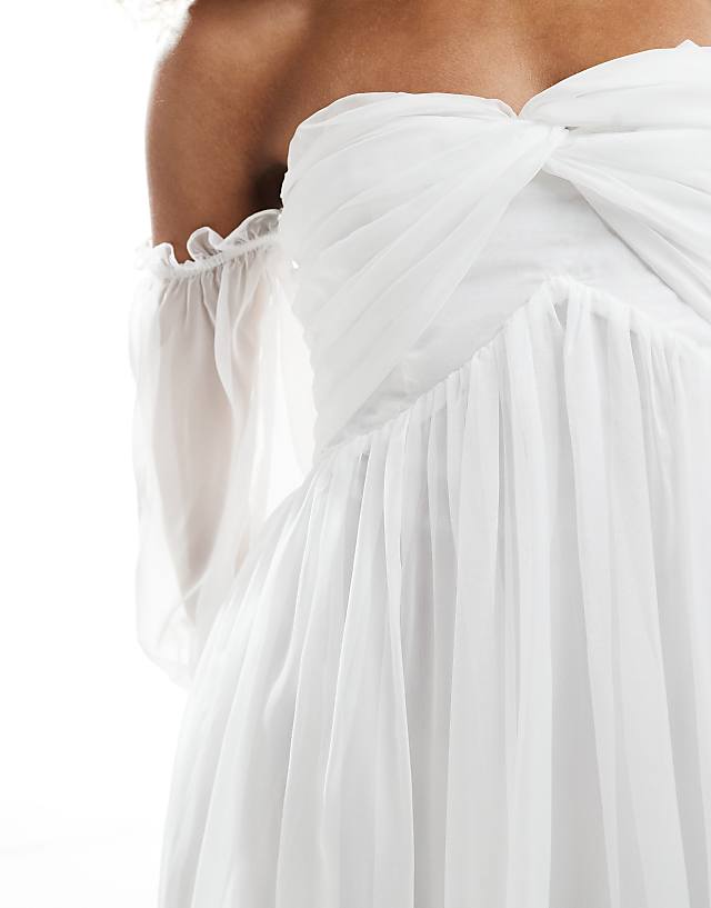 Asos TFNC Bandeau Maxi Dress With Sheer Sleeves In White