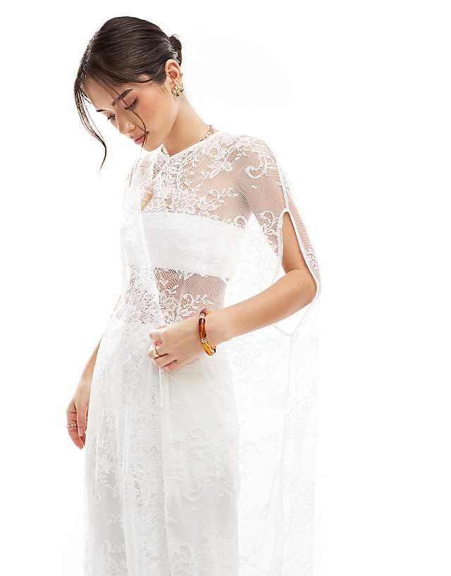 Asos TFNC Bridal Maxi Lace Cape With Scallop Detail In White