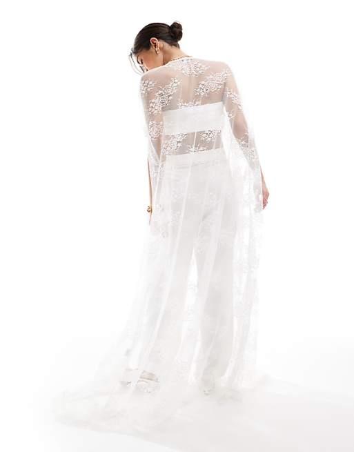 Asos TFNC Bridal Maxi Lace Cape With Scallop Detail In White