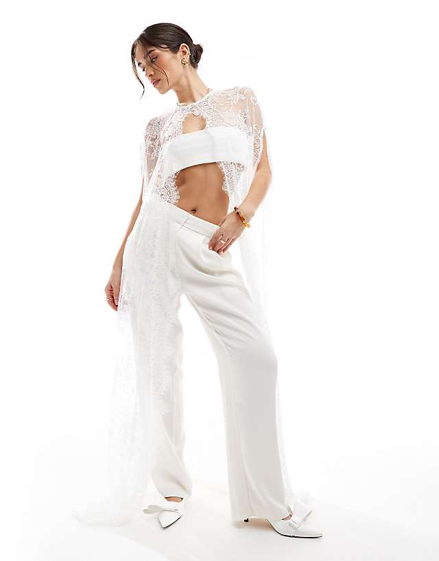 asos TFNC Bridal maxi lace cape with scallop detail in white