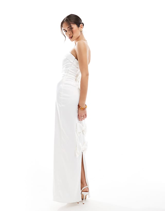 Asos TFNC Bridal Satin Bandeau Maxi Dress With Bow Back Detail In White