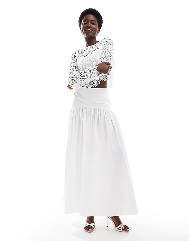 Asos TFNC Bridal Scallop Lace Overlay Crop Top In White