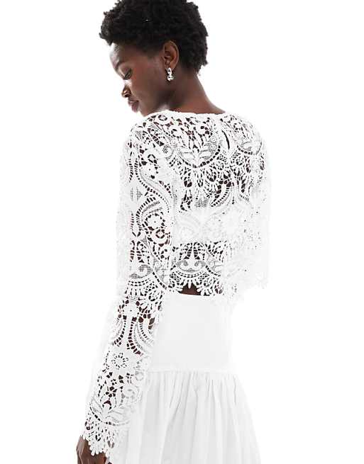 Asos TFNC Bridal Scallop Lace Overlay Crop Top In White