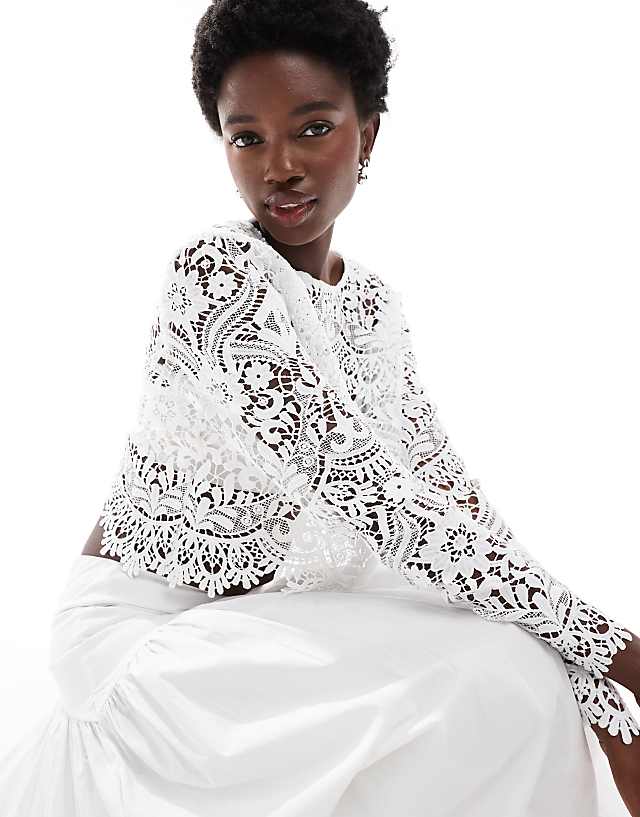asos TFNC Bridal scallop lace overlay crop top in white