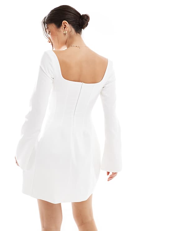 Asos TFNC Bridal Square Neck Satin Structured Mini Dress In White