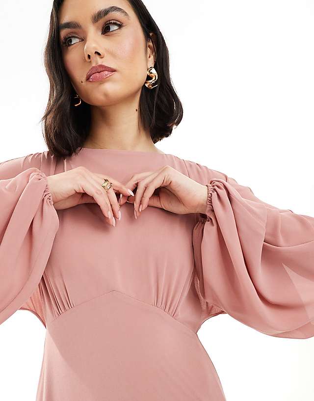 Asos TFNC Bridesmaid Chiffon Maxi Dress With Tiered Skirt In Dusky Pink