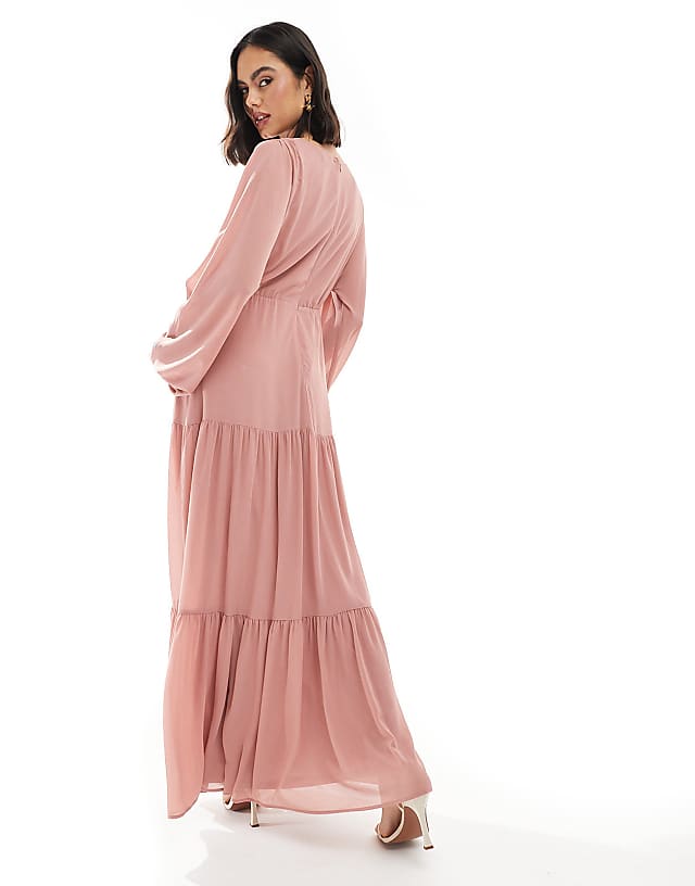 Asos TFNC Bridesmaid Chiffon Maxi Dress With Tiered Skirt In Dusky Pink
