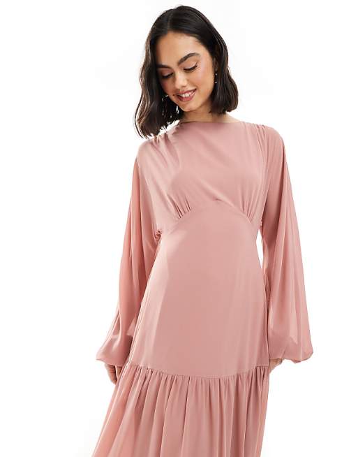 Asos TFNC Bridesmaid Chiffon Maxi Dress With Tiered Skirt In Dusky Pink
