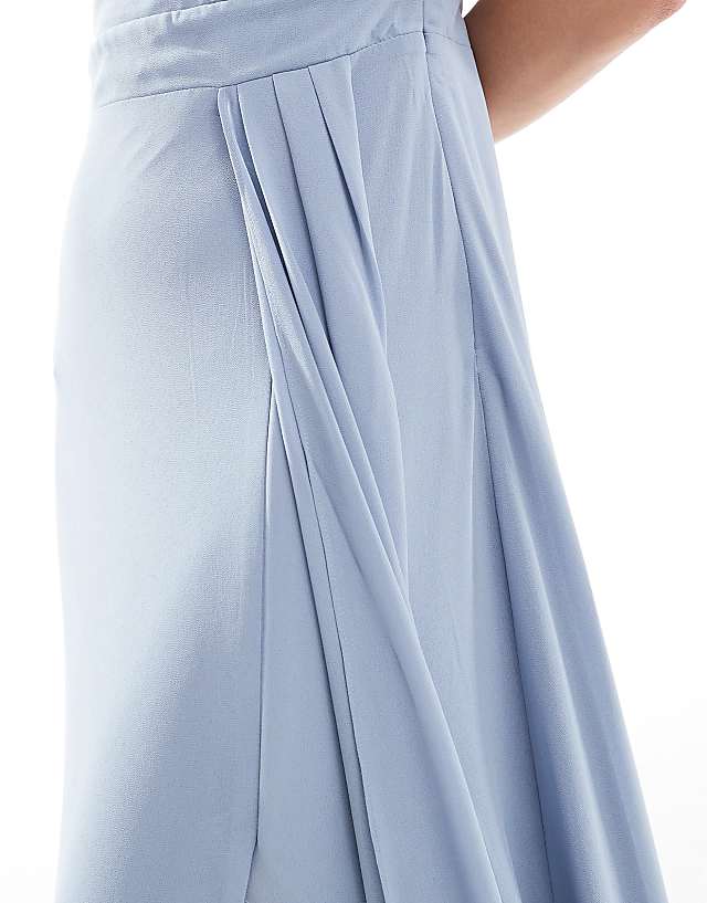 Asos TFNC Bridesmaid Chiffon Maxi Dress With Wrap Skirt In Dusty Blue