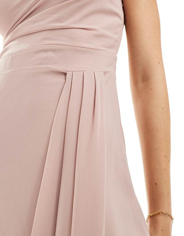 Asos TFNC Bridesmaid Chiffon One Shoulder Drape Maxi Dress In Soft Pink