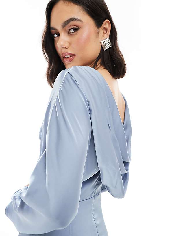 Asos TFNC Bridesmaid Cowl Back Maxi Dress In Dusty Blue