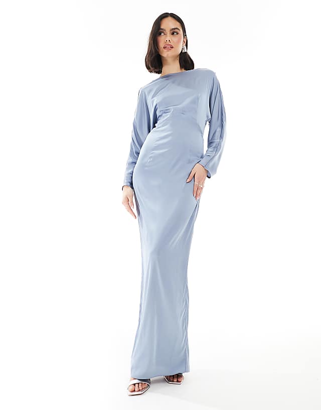 Asos TFNC Bridesmaid Cowl Back Maxi Dress In Dusty Blue