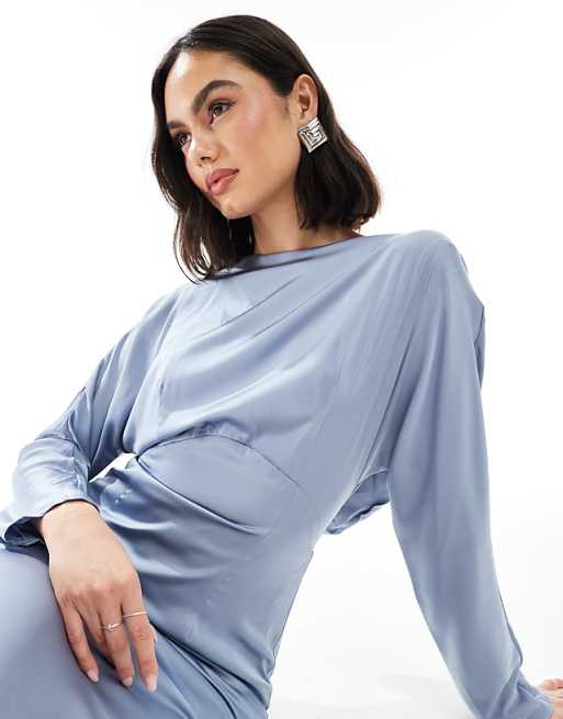 Asos TFNC Bridesmaid Cowl Back Maxi Dress In Dusty Blue