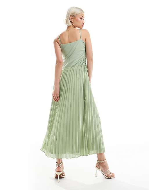 Asos TFNC Bridesmaid Cowl Neck Maxi Dress With Pleated Skirt In Sage Green